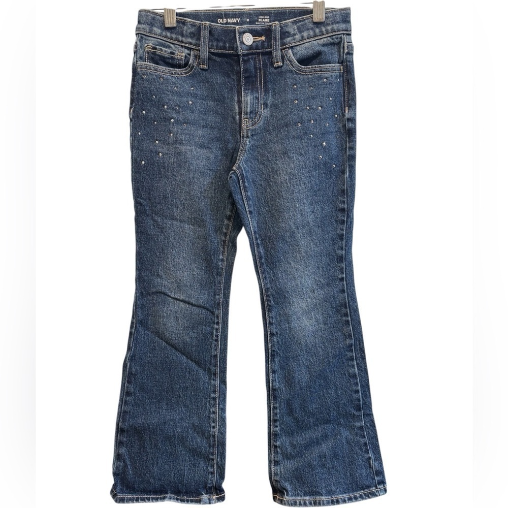 Old Navy Girls Denim High-Rise Flare Built in Touch Studded Jeans | Size 8